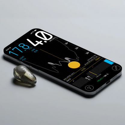 PROBE next to smartphone displaying the app